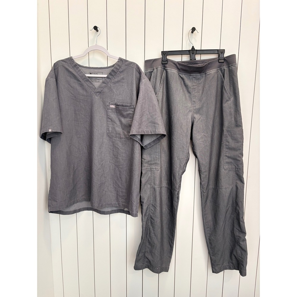 FIGS Technical Collection Scrub Set Men XXL Grey V-Neck Cargo Pants Minimalist
